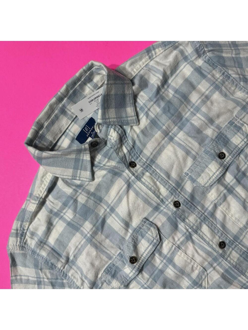 Lot Of 2 George Blue & White Plaid flannel Shirts Men’s Size Small 34/36 New